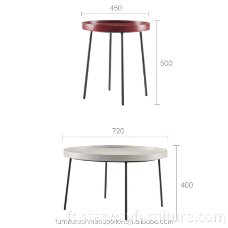 Simple Table basse ronde moderne Set 2 Table d'appoint en métal dans des tables en bois
